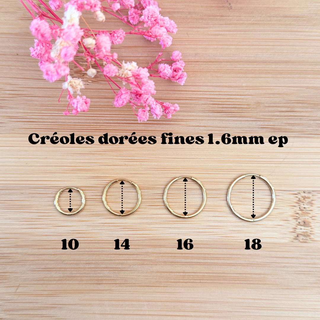 Créoles dorées fines 1.6mm épaisseur