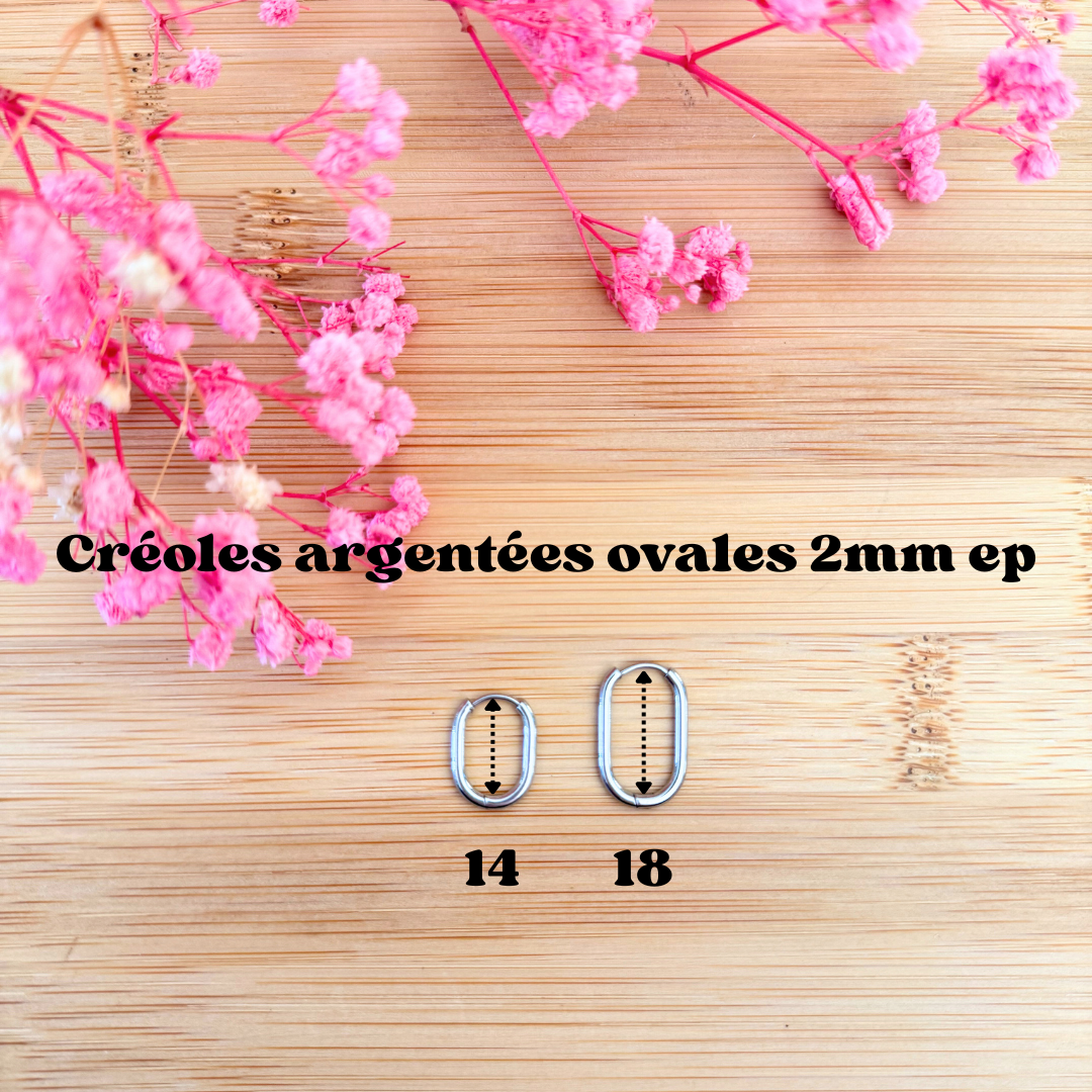 Créoles ovales argentées 2mm épaisseur