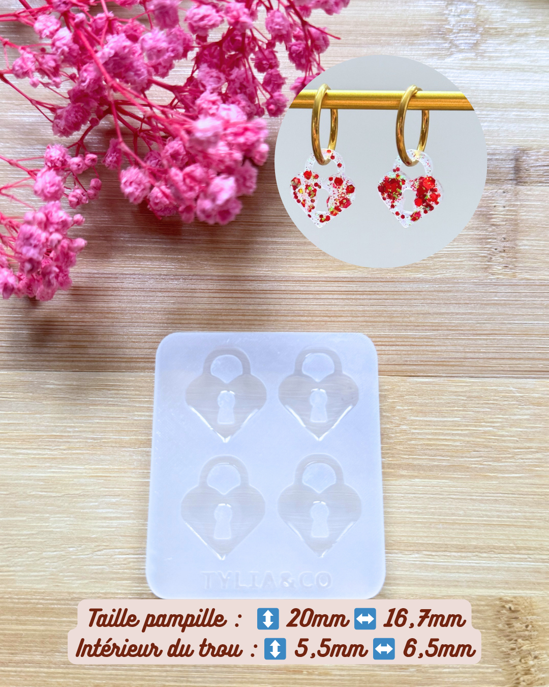 Moule coeur cadenas 15, 20 ou 25 mm