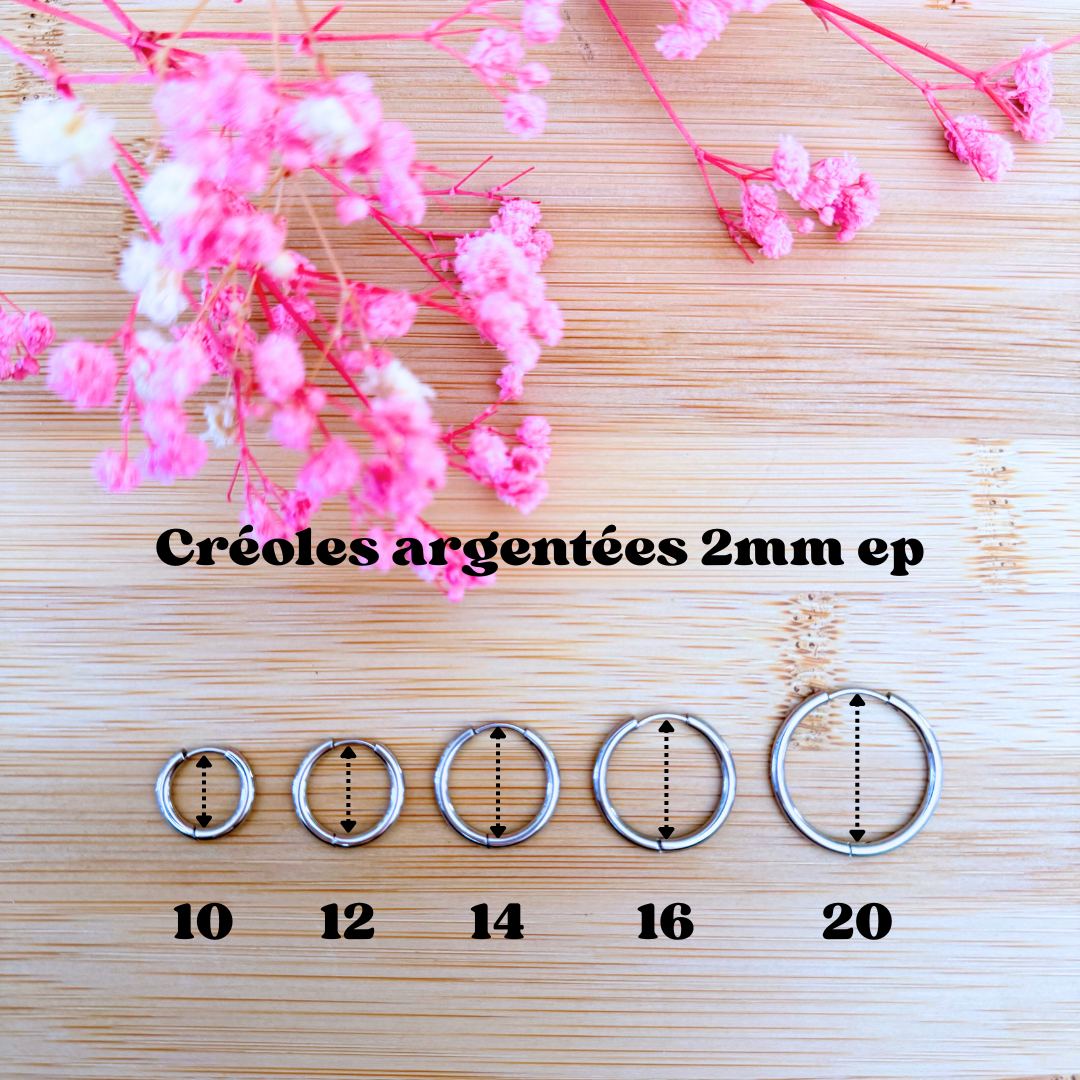 Créoles argentées 2mm épaisseur