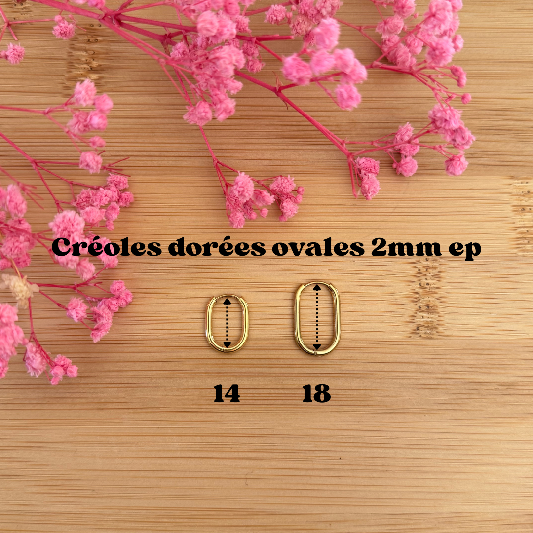 Créoles ovales dorées 2mm épaisseur