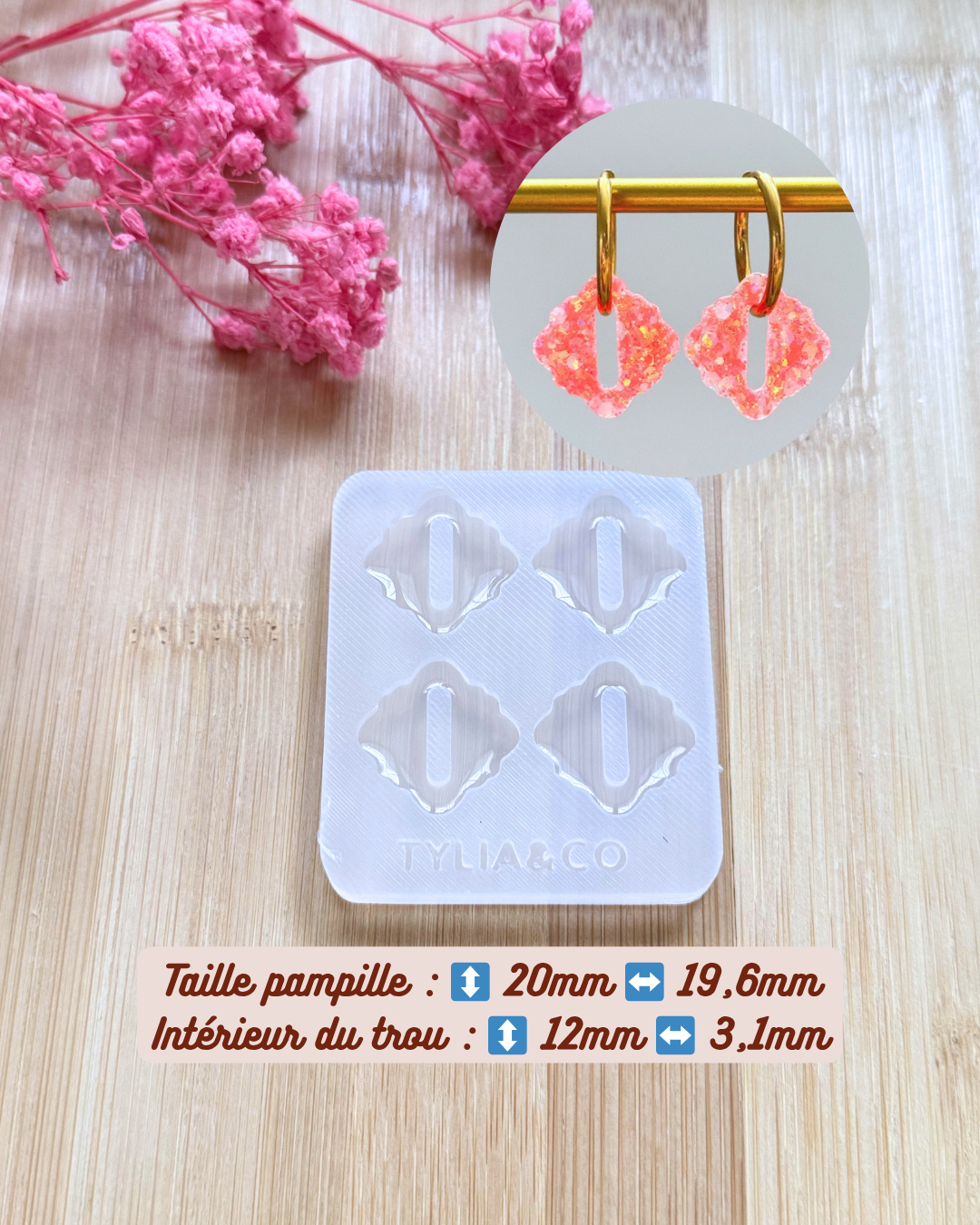 Moule coeur losange arabesque 15, 20 ou 25 mm