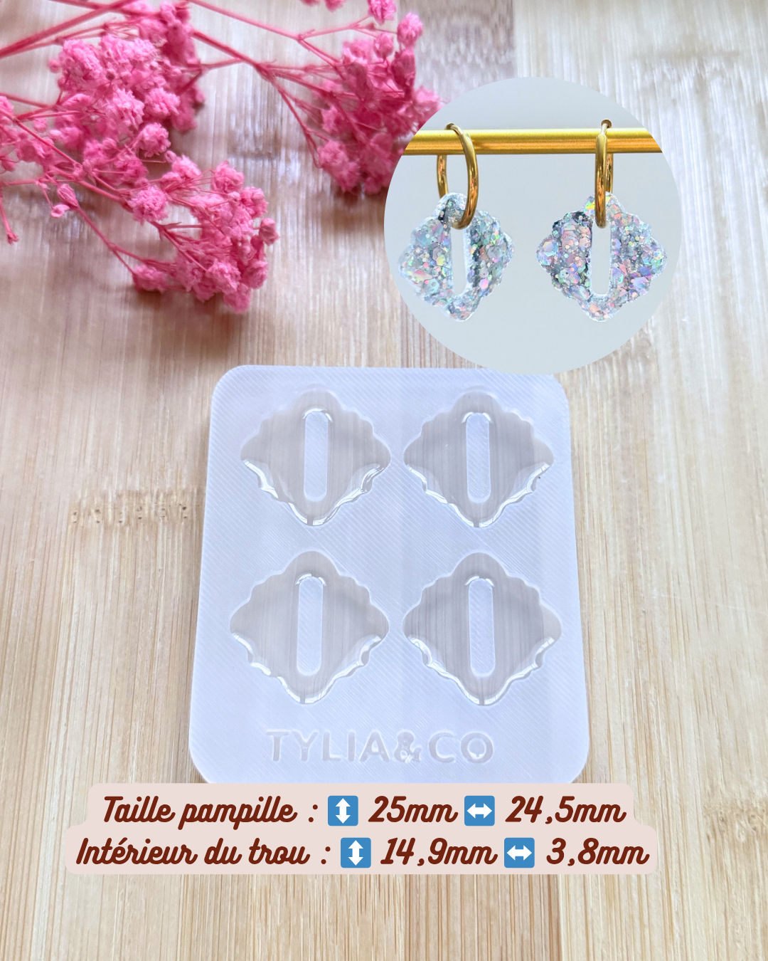 Moule coeur losange arabesque 15, 20 ou 25 mm