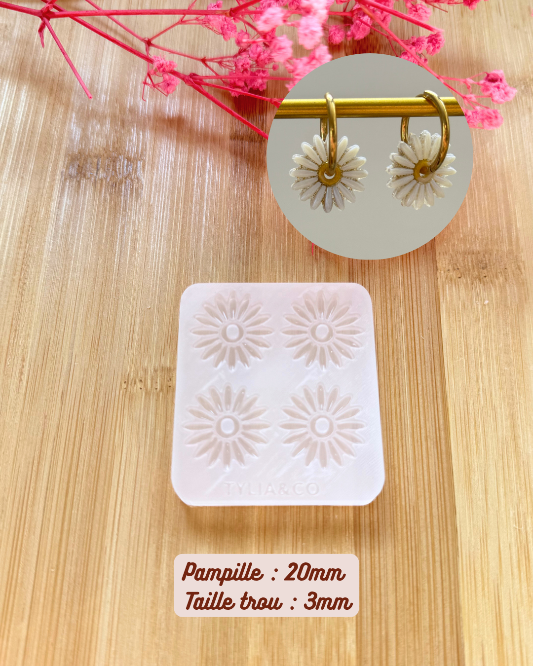 Moule fleur multi pétales 20 ou 25 mm