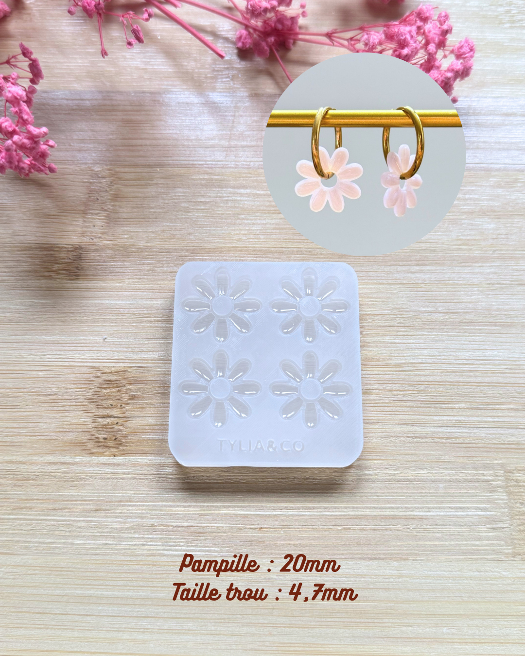 Moule fleur 8 pétales 20 ou 25 mm