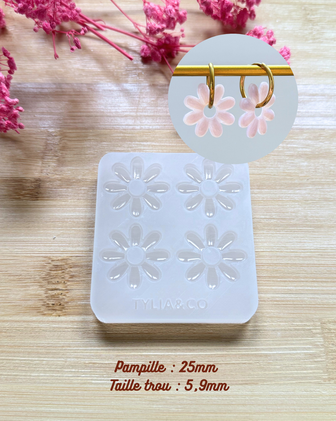 Moule fleur 8 pétales 20 ou 25 mm