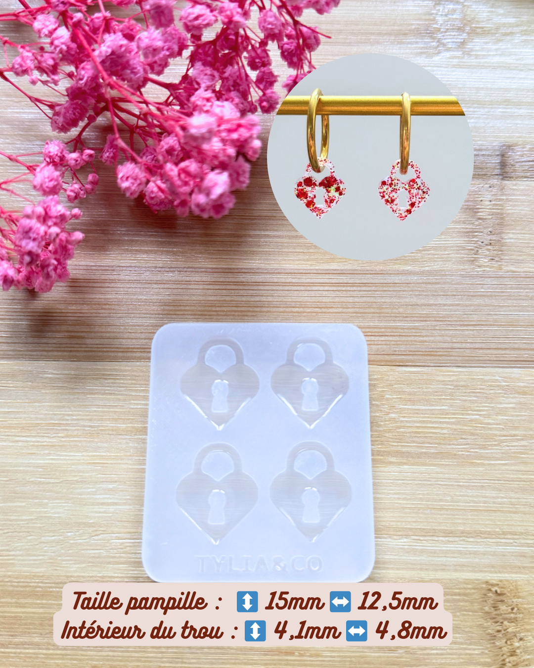 Moule coeur cadenas 15, 20 ou 25 mm