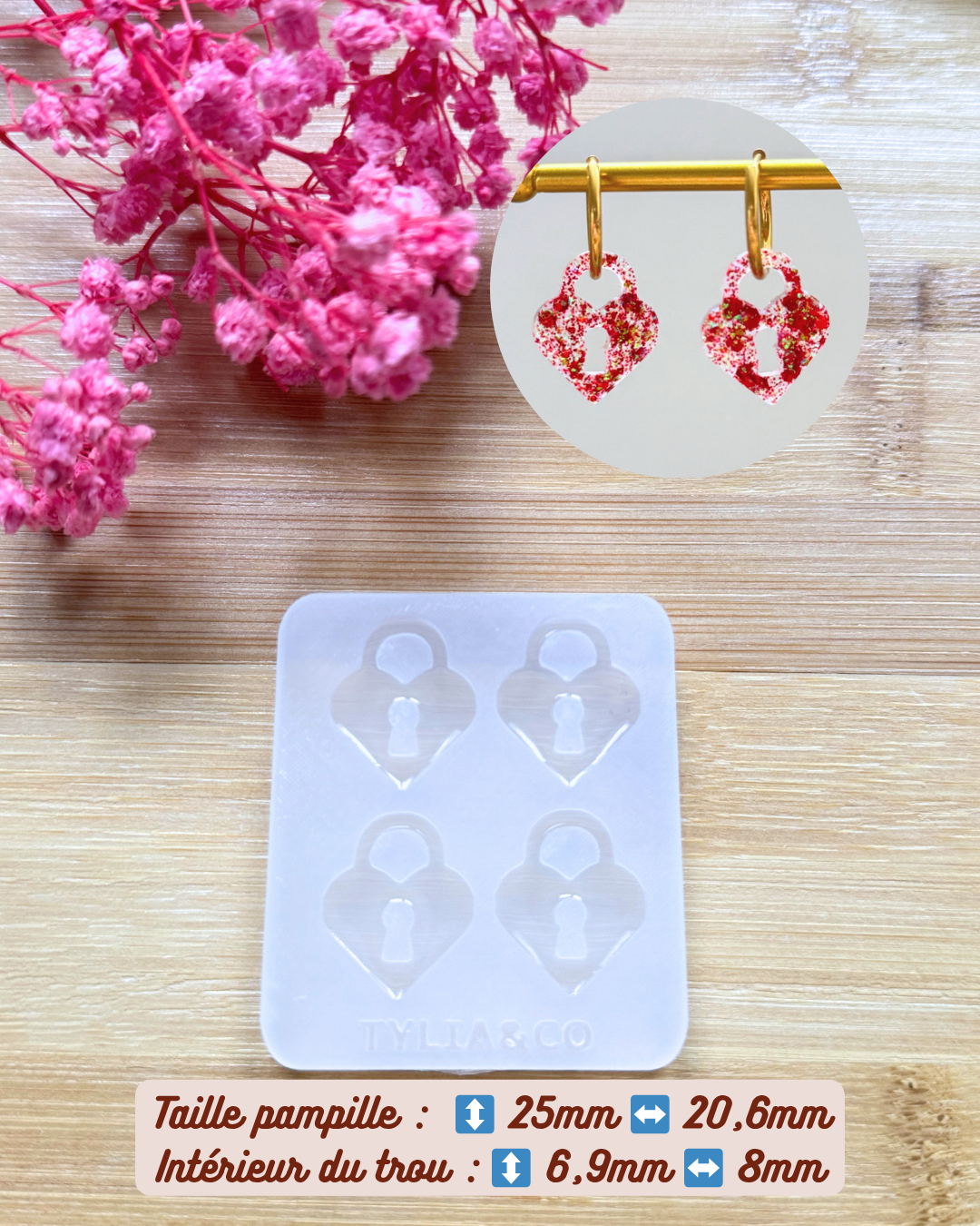 Moule coeur cadenas 15, 20 ou 25 mm